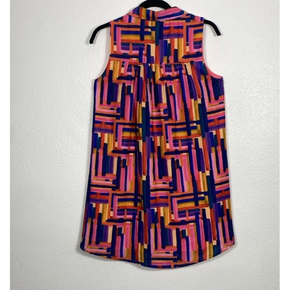 SSYS Pink Multicolor Geometric Sleeveless Shift Dress V-Neck Lightweight Size XS - Picture 7 of 14